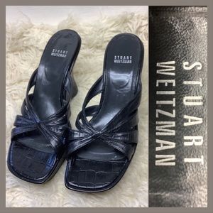 Stuart Weitzman Black Wedge curvy sandals Size 9